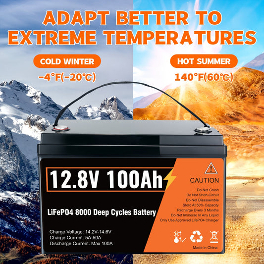 1pc 12.8V 100Ah Lithium LiFePO4 Deep Cycle Battery