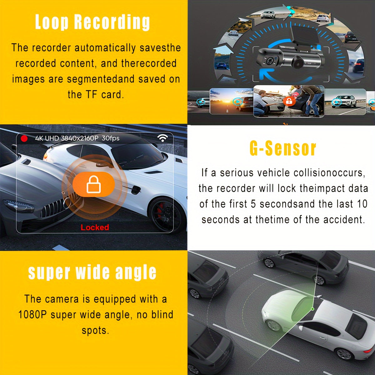 1080P Dual Camera Dash Cam for Cars with IR Night Vision