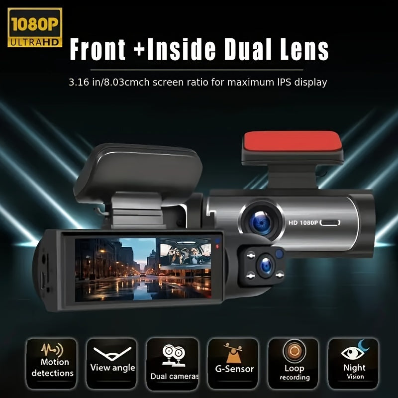 1080P Dual Camera Dash Cam for Cars with IR Night Vision