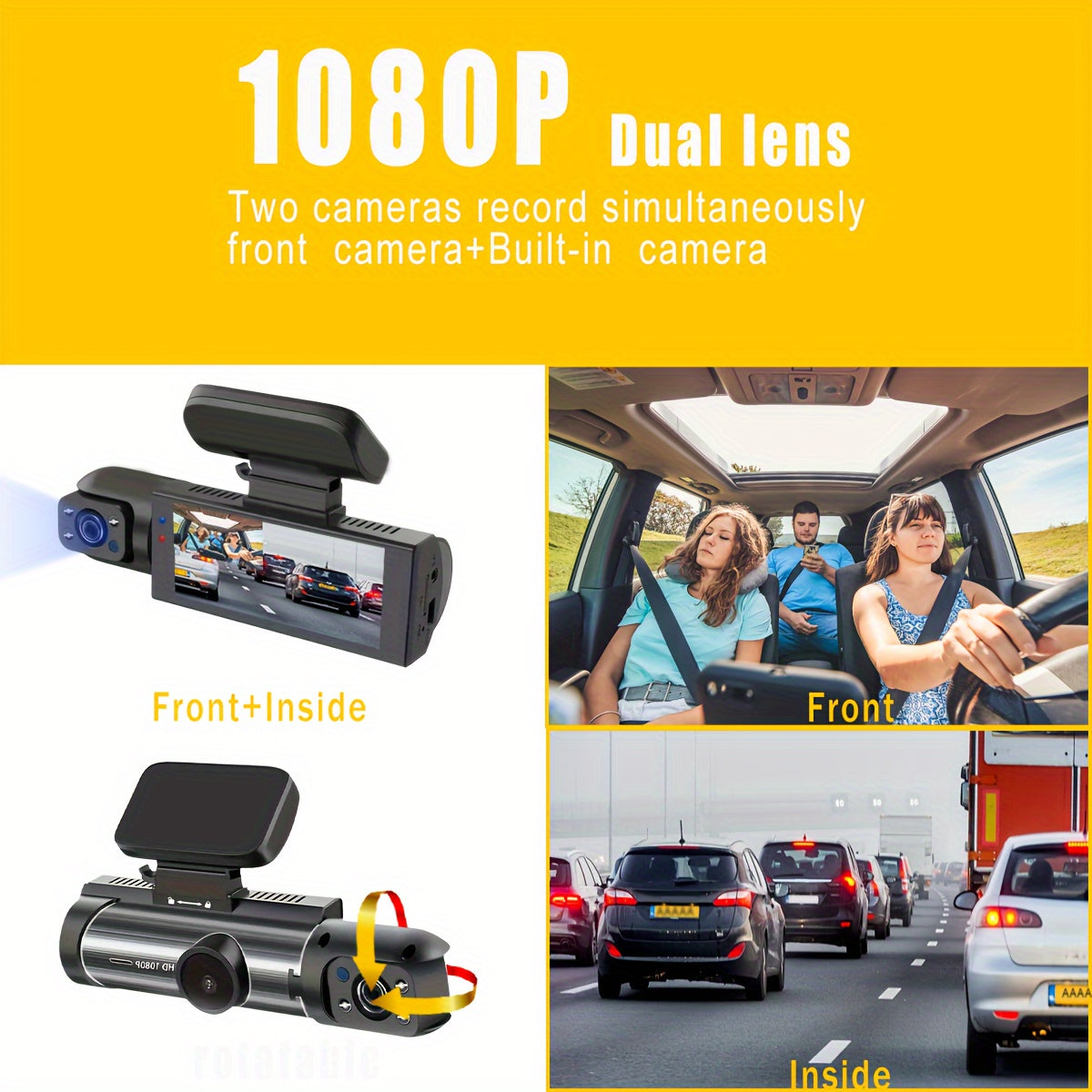 1080P Dual Camera Dash Cam for Cars with IR Night Vision