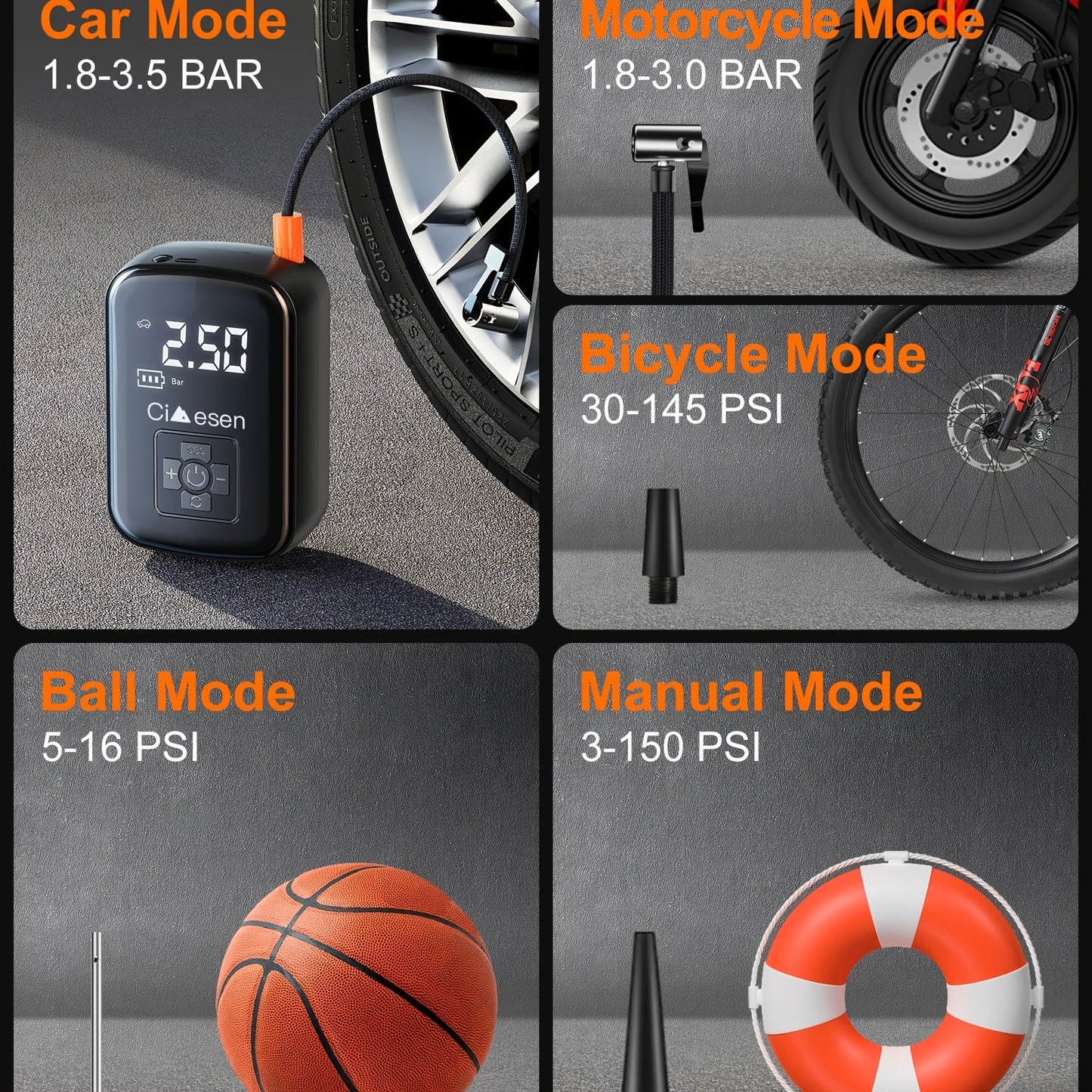 1pc Tire Inflator Portable Air Compressor