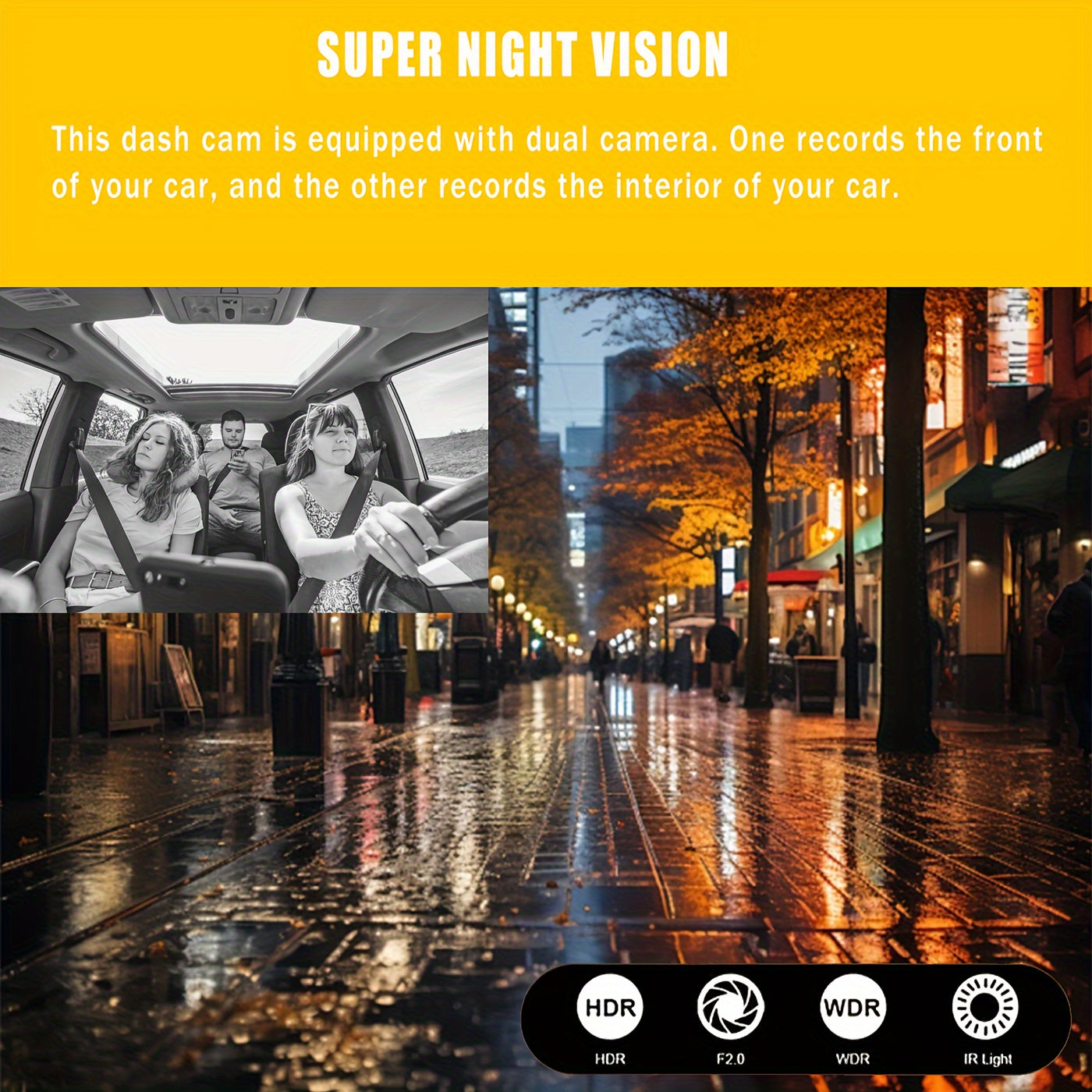 1080P Dual Camera Dash Cam for Cars with IR Night Vision