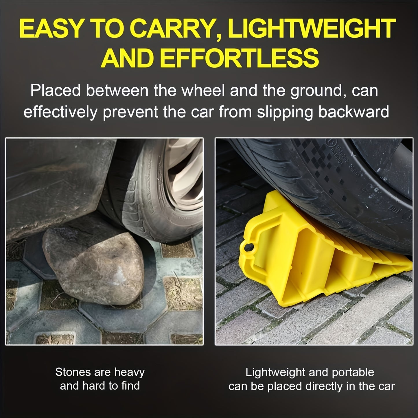 2 Heavy-Duty PE Plastic Wheel Chocks with Triangular Brake Support