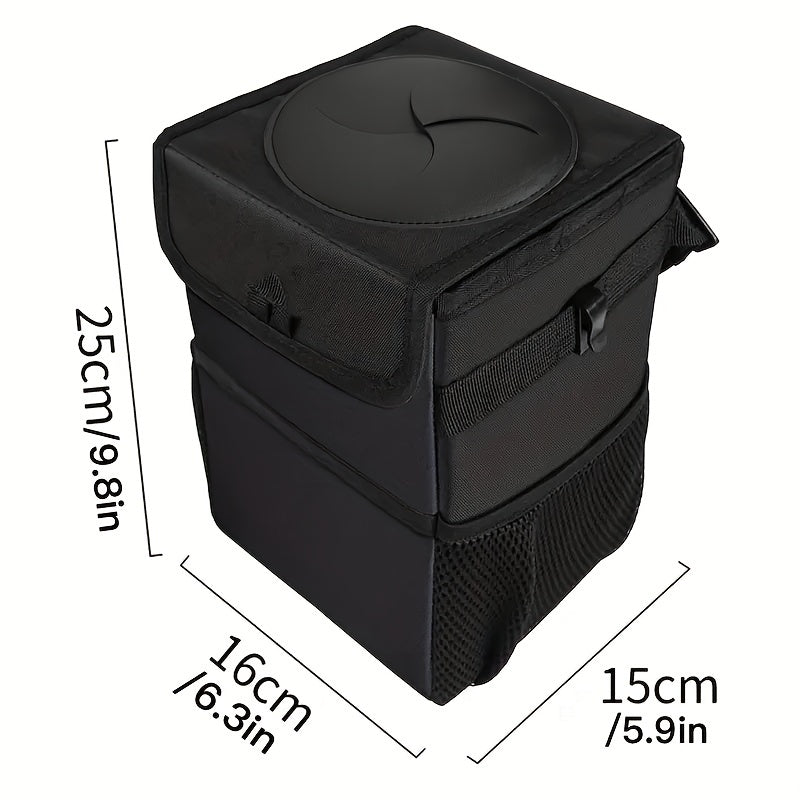 1pc Waterproof Car Trash Can with Lid and Storage Pockets