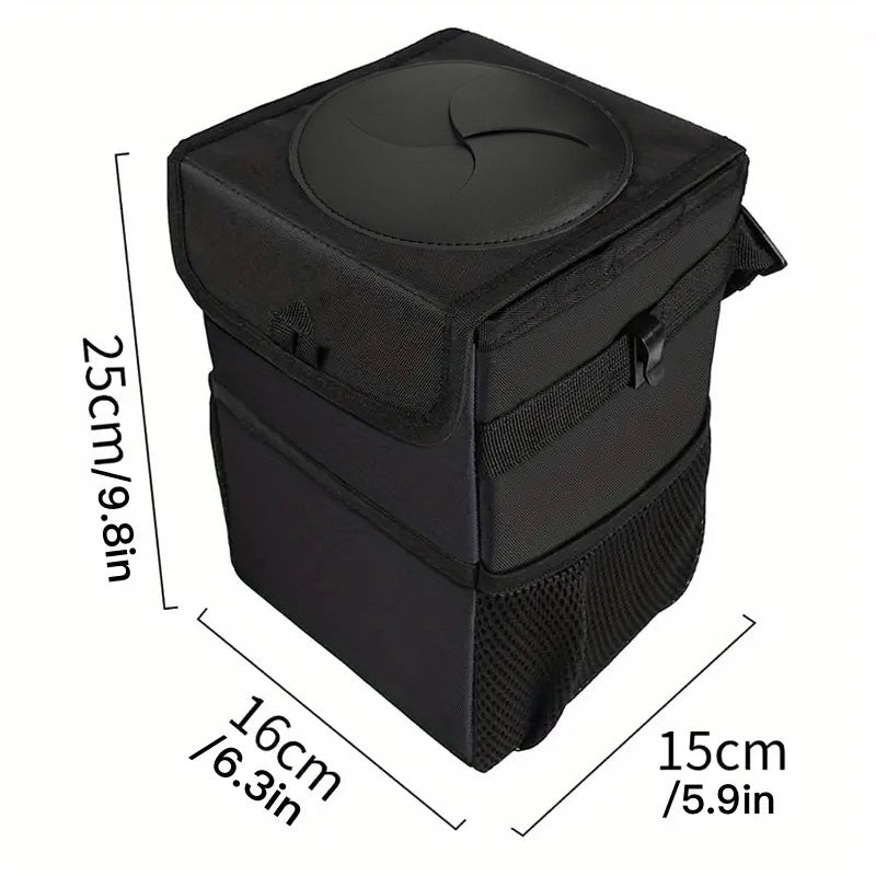 1pc Waterproof Car Trash Can with Lid and Storage Pockets