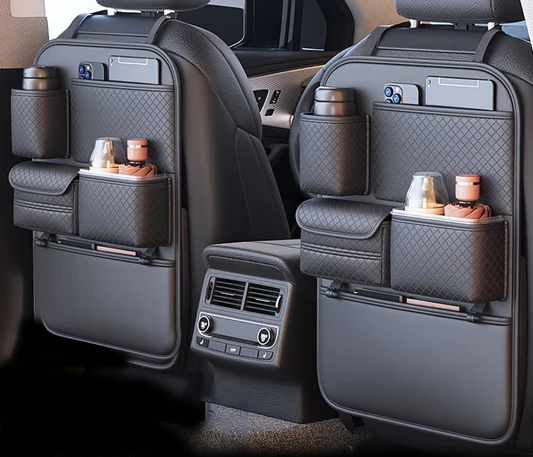 1pc Faux Leather Car Seat Back Organizer with Diamond Pattern