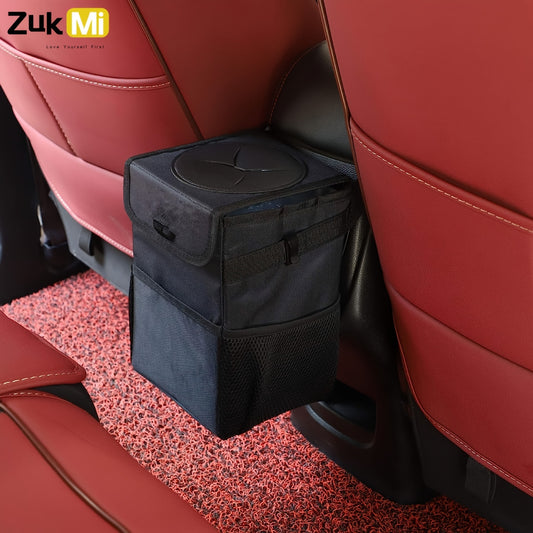 1pc Waterproof Car Trash Can with Lid and Storage Pockets