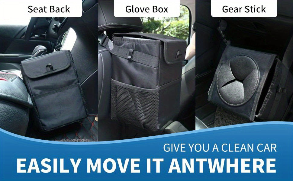1pc Waterproof Car Trash Can with Lid and Storage Pockets