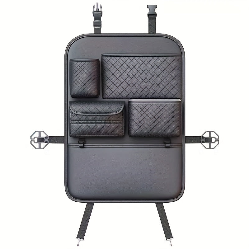 1pc Faux Leather Car Seat Back Organizer with Diamond Pattern