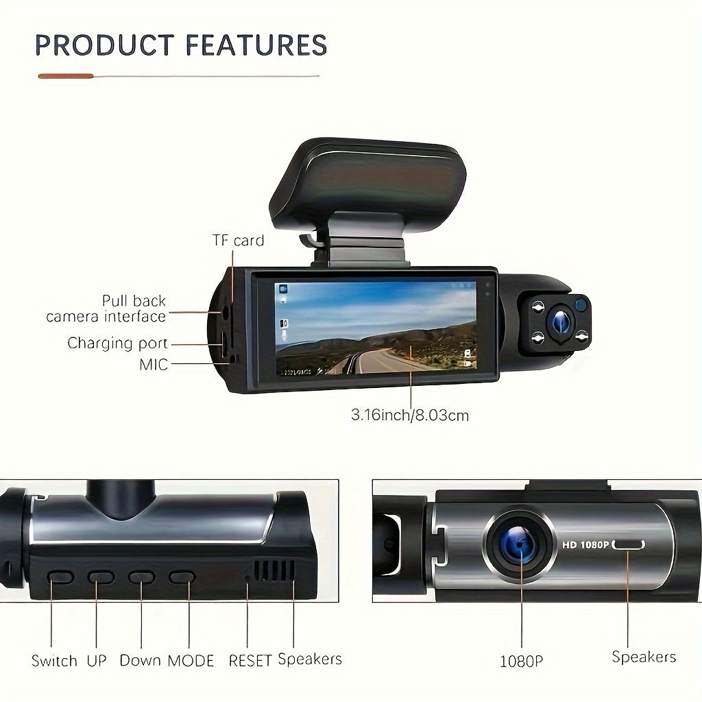 1080P Dual Camera Dash Cam for Cars with IR Night Vision