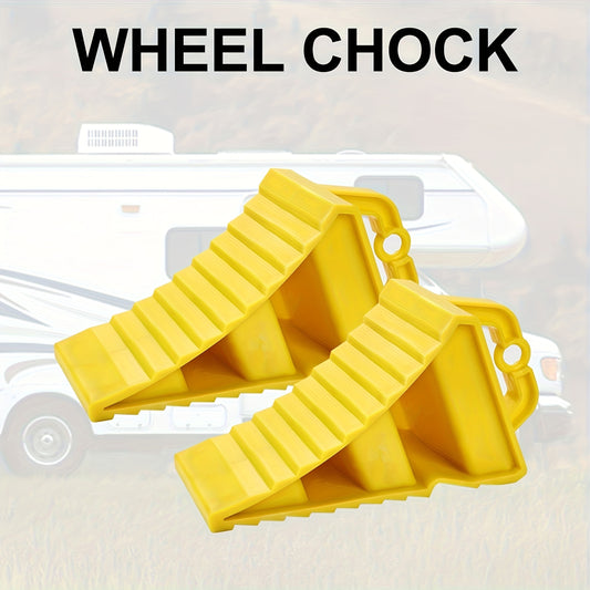 2 Heavy-Duty PE Plastic Wheel Chocks with Triangular Brake Support