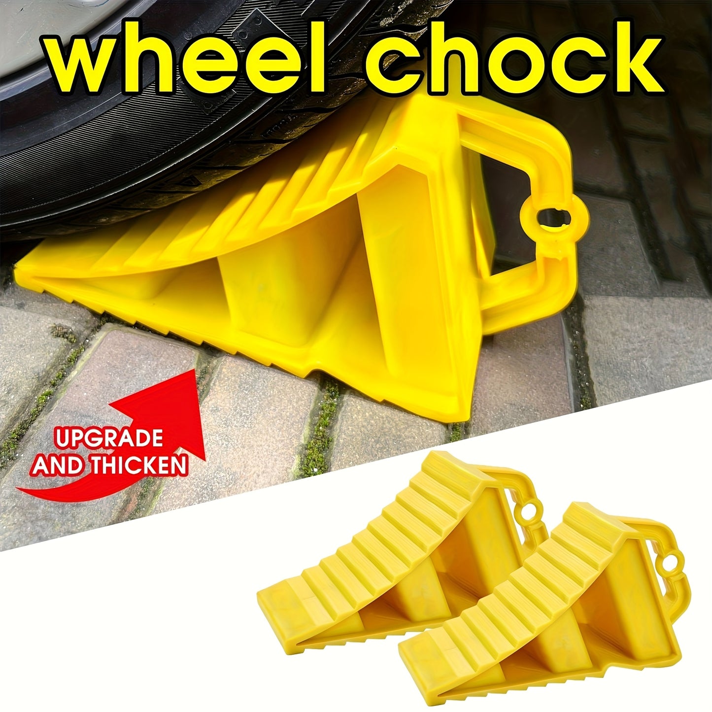 2 Heavy-Duty PE Plastic Wheel Chocks with Triangular Brake Support