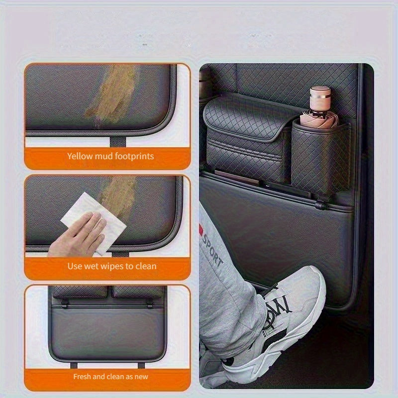 1pc Faux Leather Car Seat Back Organizer with Diamond Pattern