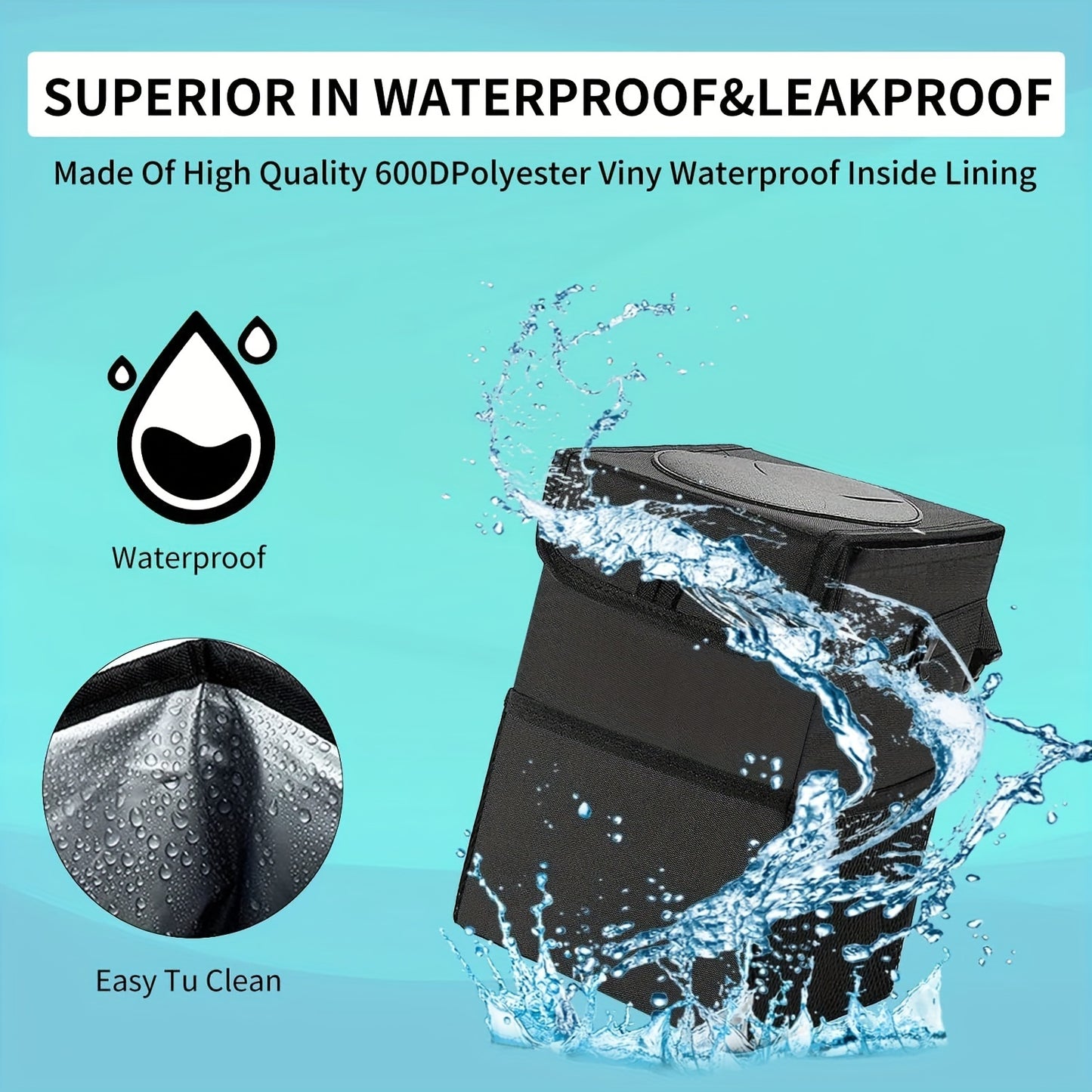 1pc Waterproof Car Trash Can with Lid and Storage Pockets
